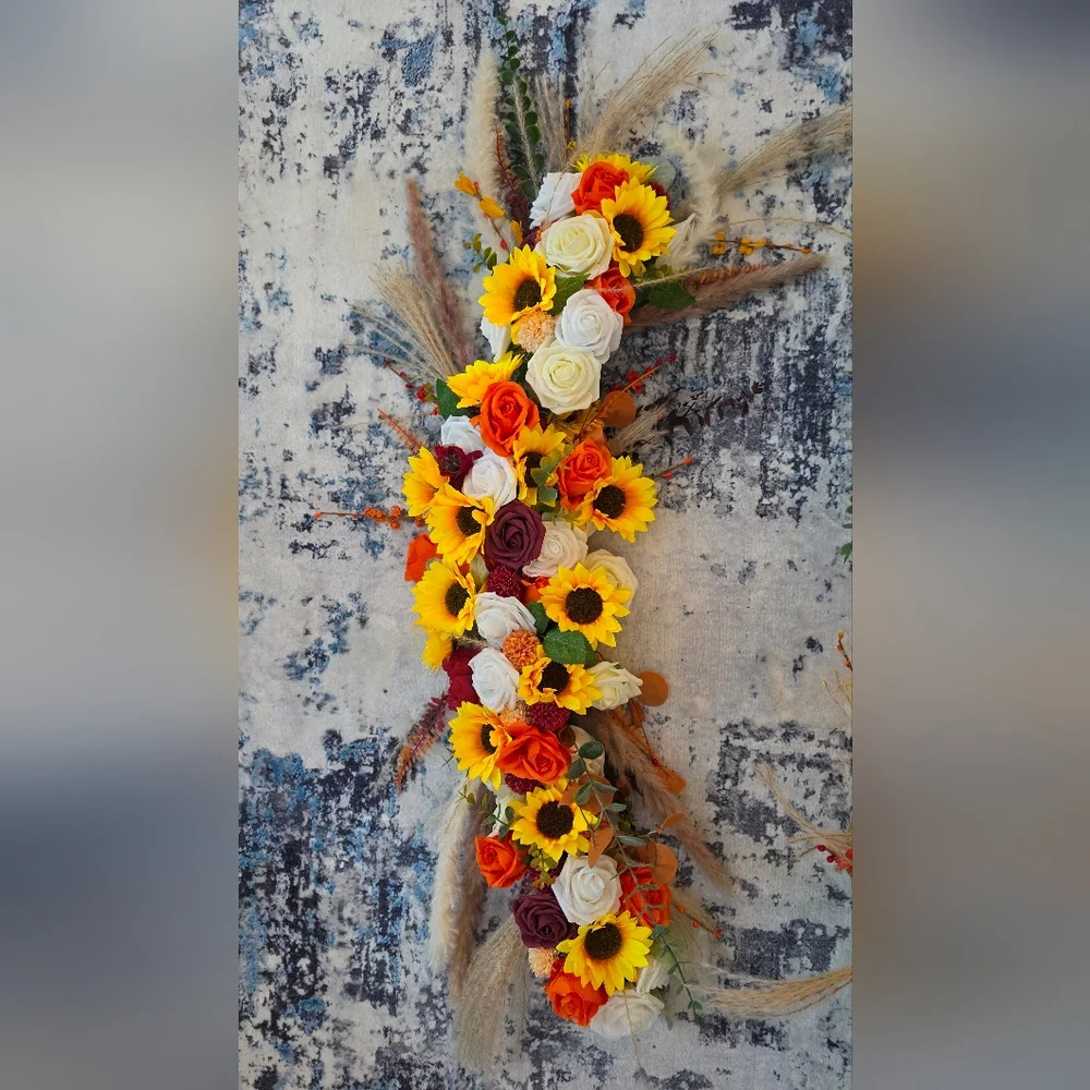 Autumn Sunflower & Rose Faux Floral Arrangement - Yellow, Orange, White